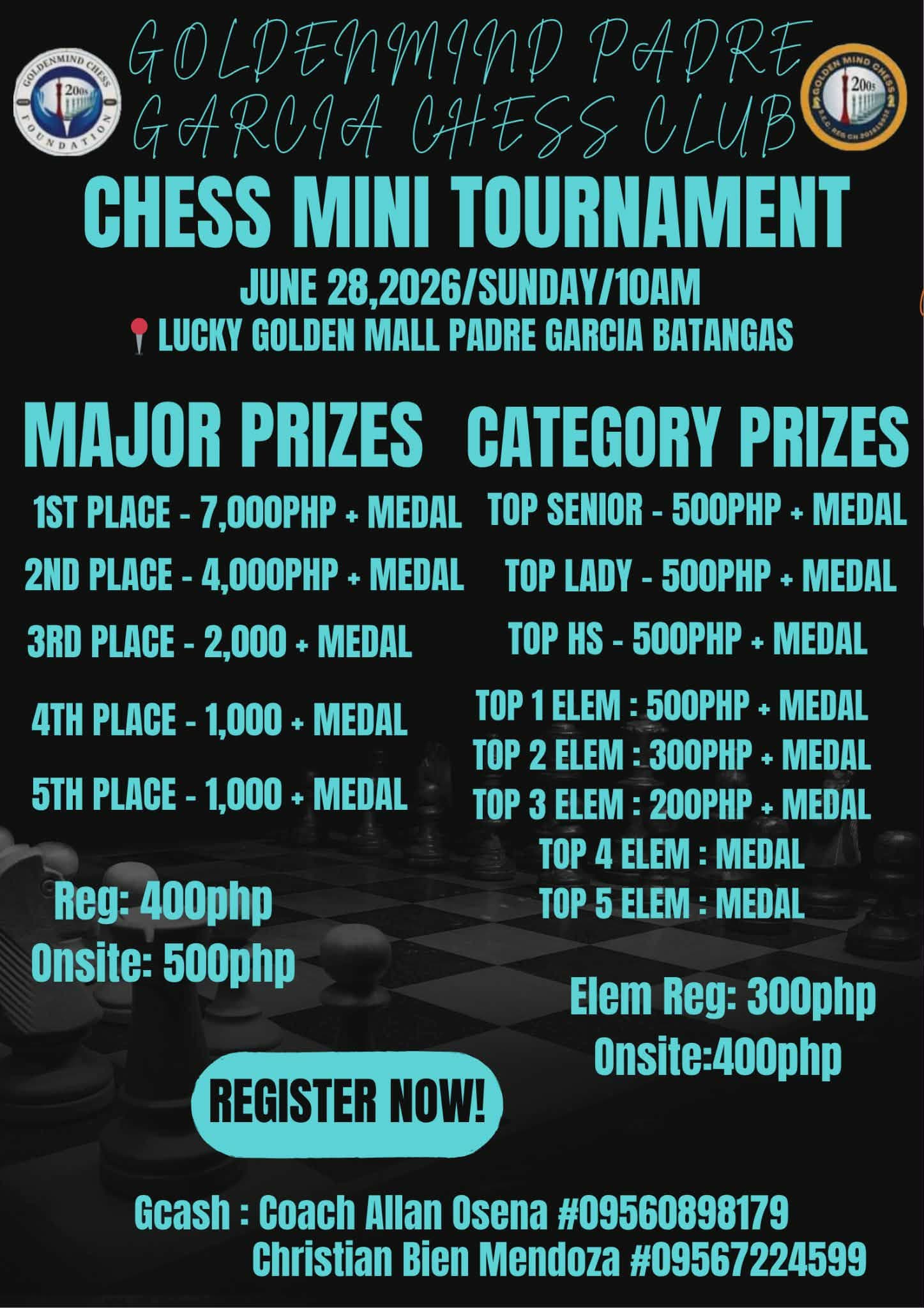 Goldenmind Padre Garcia Chapter Chess Mini Tournament poster