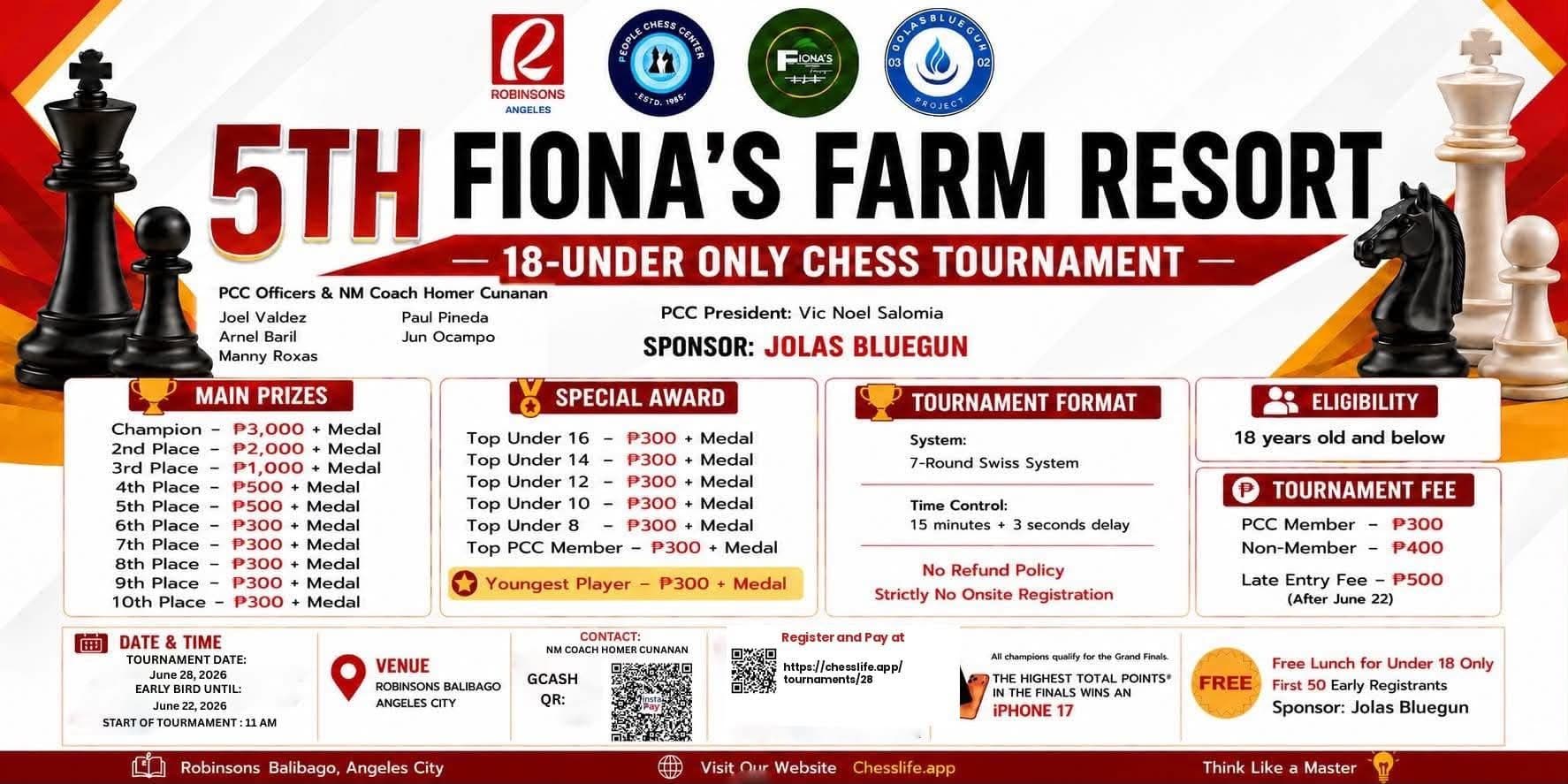 5th Fiona's Farm Resort 18-Under Chess Tournament poster