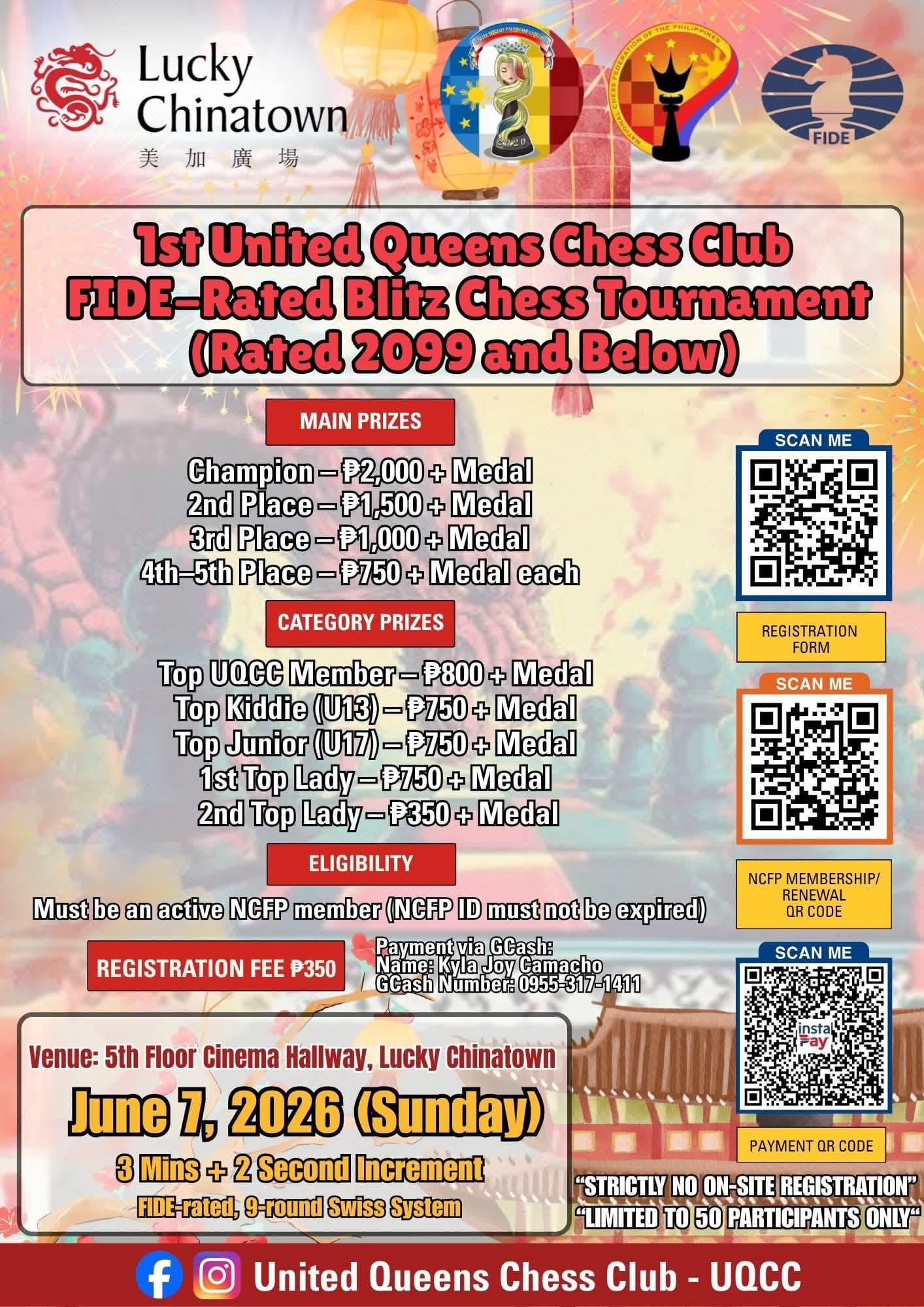 1st United Queens Chess Club FIDE-Rated Blitz Chess Tournament poster