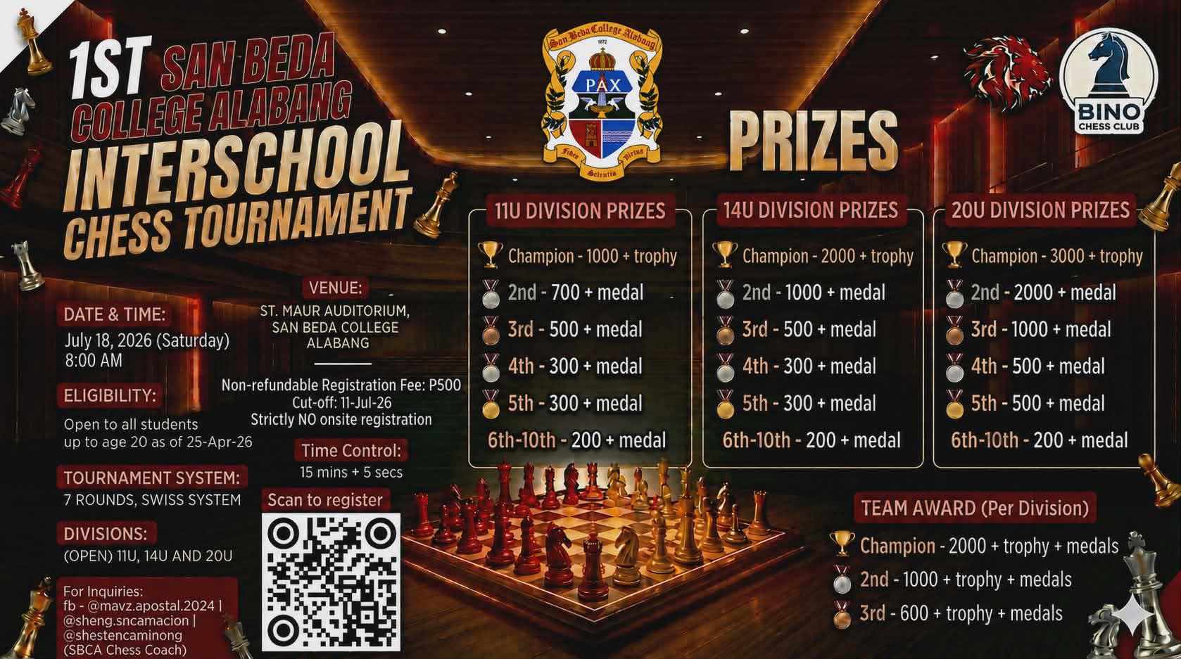1st San Beda College Alabang Interschool Chess Tournament poster