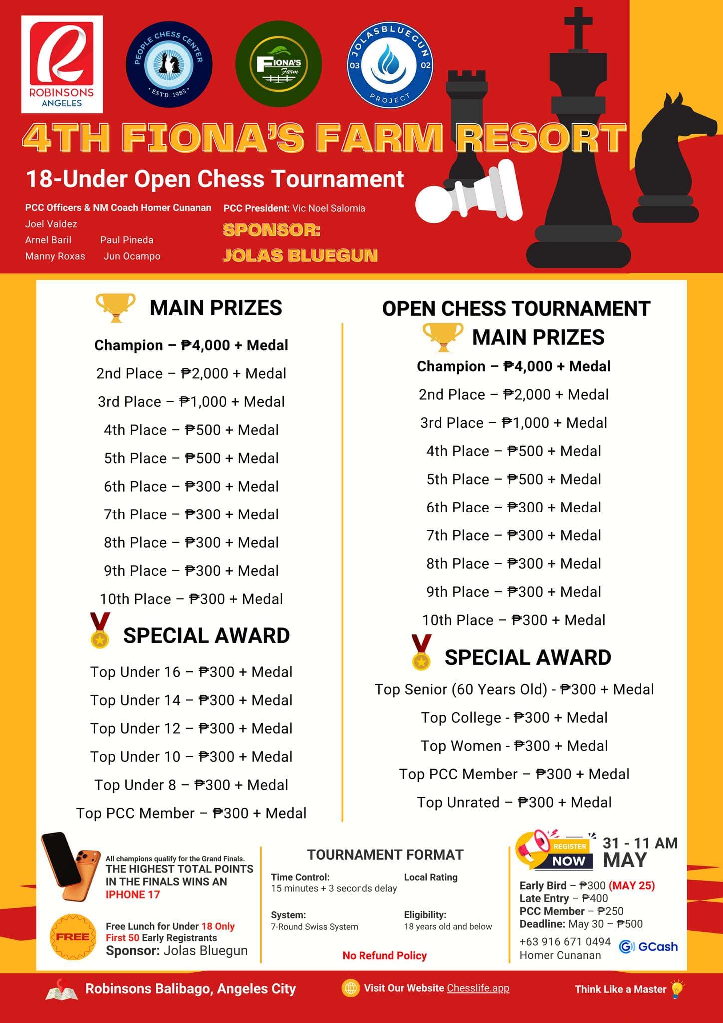 4th Fiona's Farm Resort Chess Tournament poster
