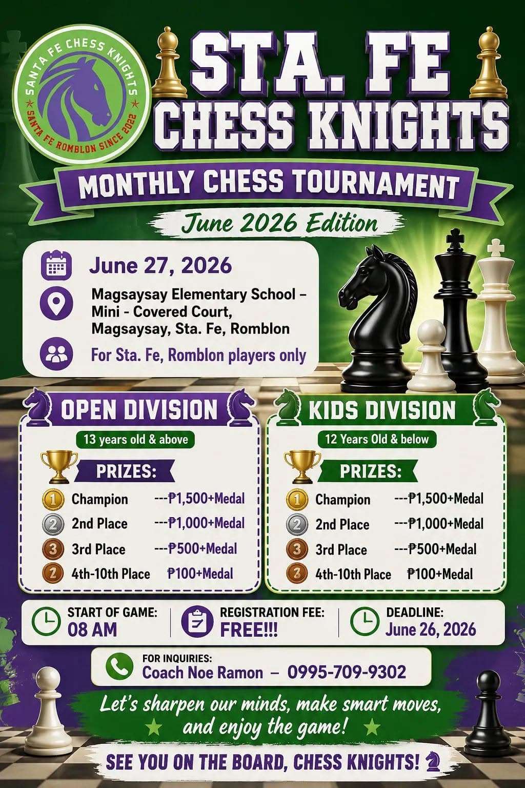 Sta Fe Chess Knights Monthly Chess Tournament (June 2026 Edition) poster