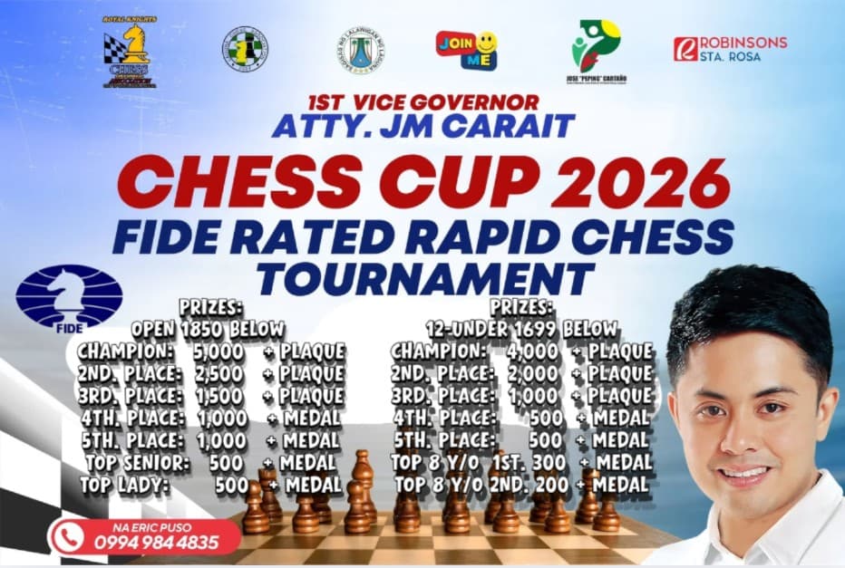 1st Vice-Governor Atty. JM Carait Chess Cup 2026 FIDE Rated Rapid Chess Tournament poster