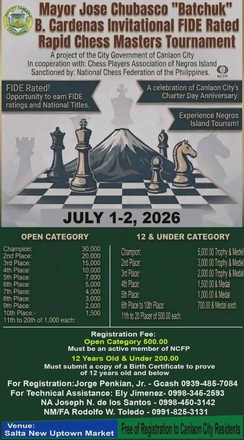 Mayor Jose Chubasco "Batchuk" B. Cardenas Invitational FIDE Rated Rapid Chess Masters Tournament poster