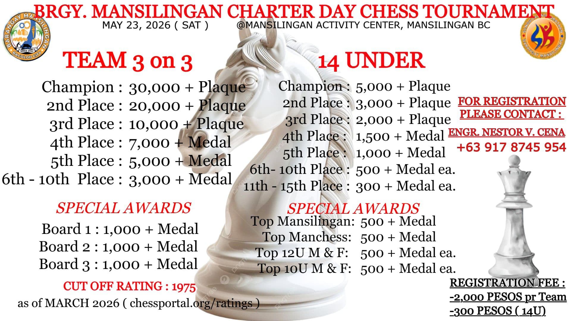 Barangay Mansilingan Charter Day Chess Tournament poster