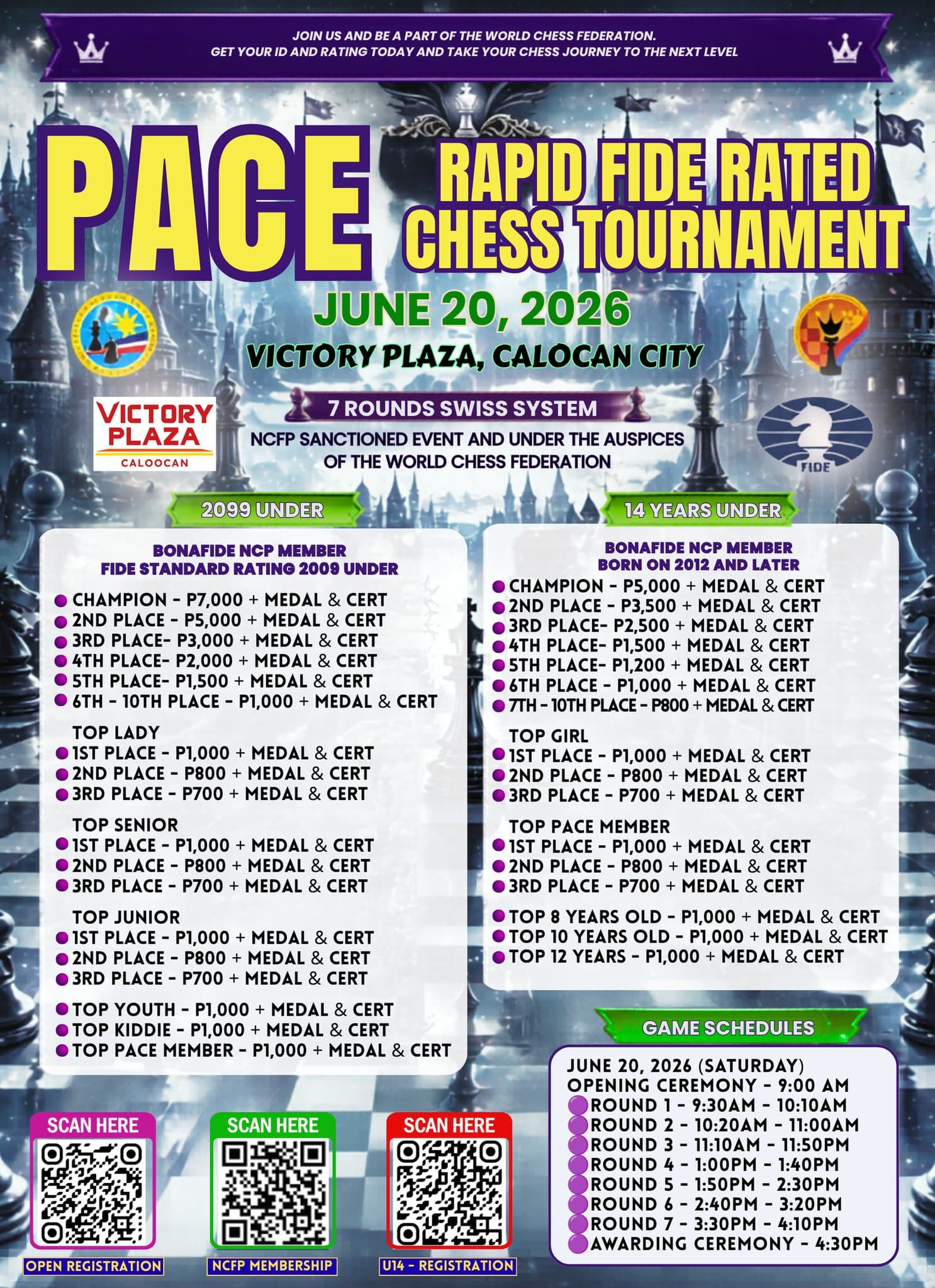 PACE Rapid FIDE Rated Chess Tournament poster