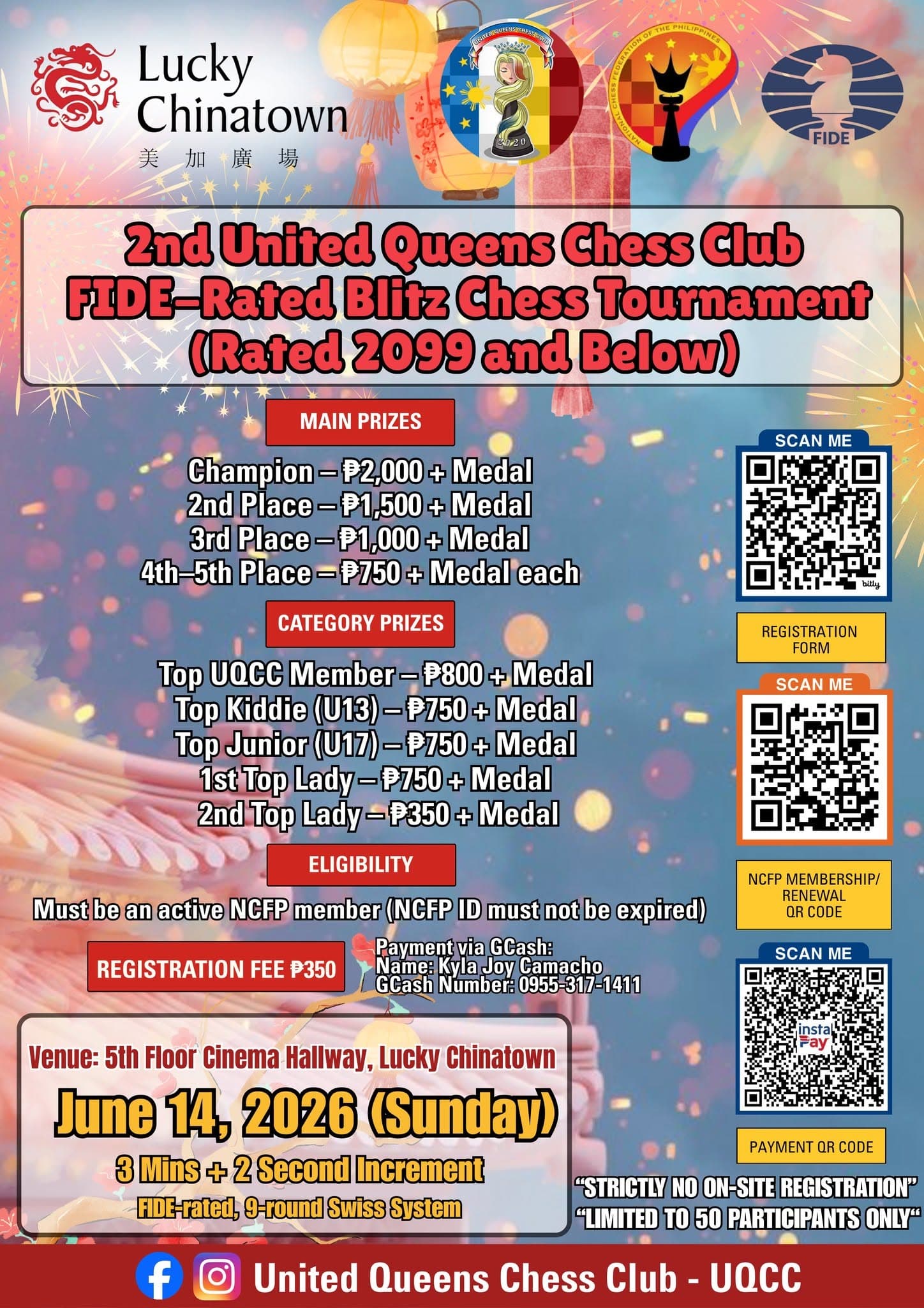 2nd United Queens Chess Club FIDE-Rated Blitz Chess Tournament poster