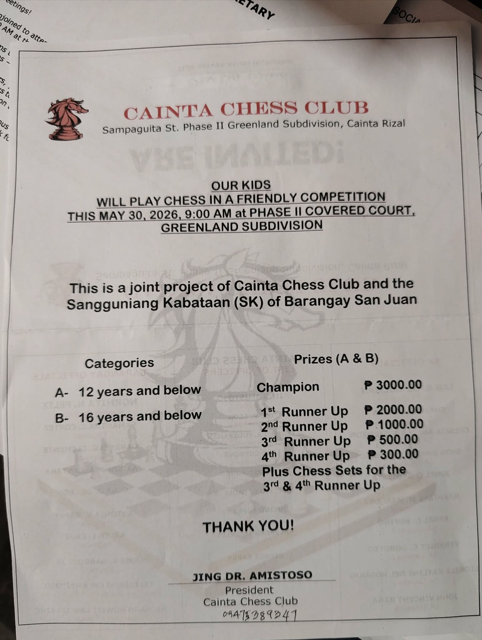 Cainta Chess Club Friendly Competition poster