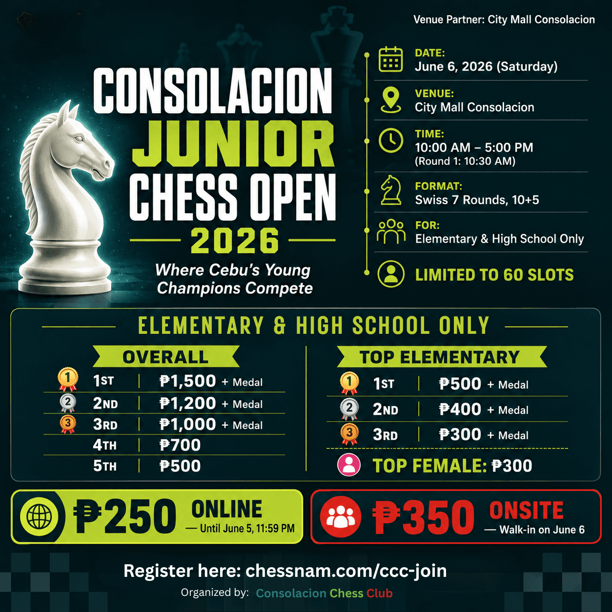 Consolacion Junior Chess Open 2026 poster