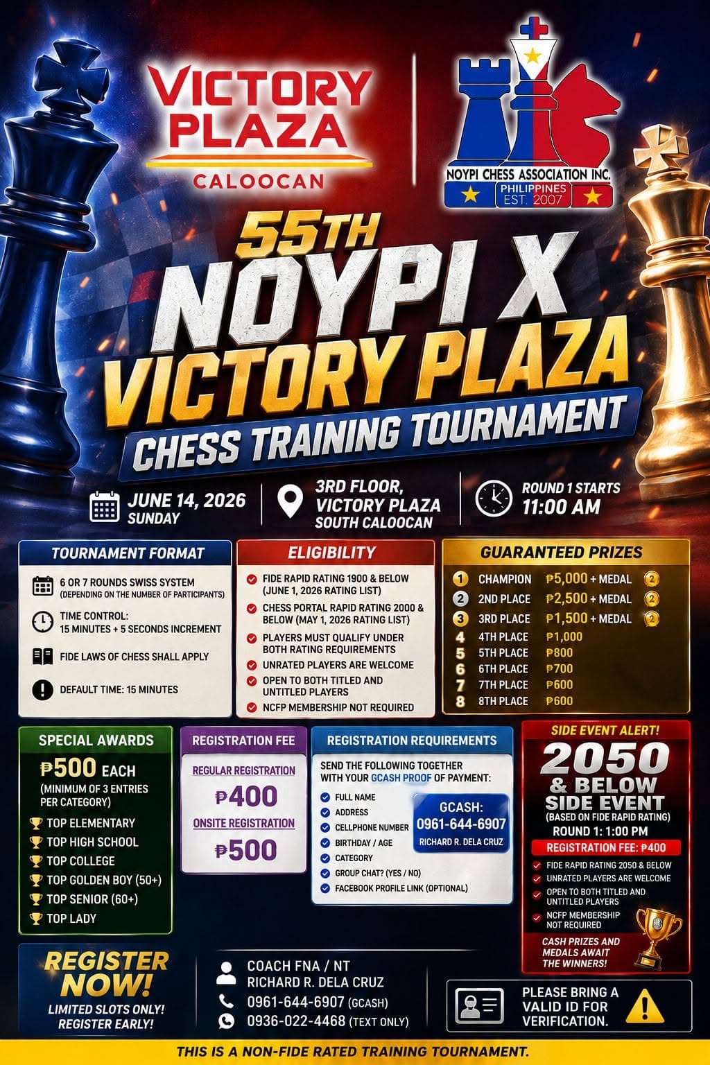 55th Noypi x Victory Plaza Chess Training Tournament poster