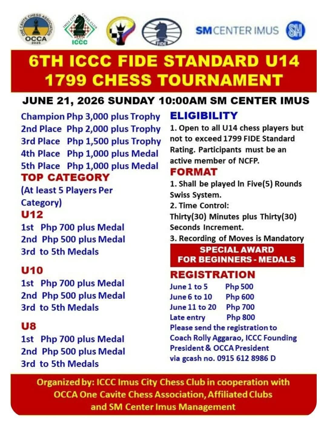 6th ICCC FIDE Standard U14 1799 Chess Tournament poster